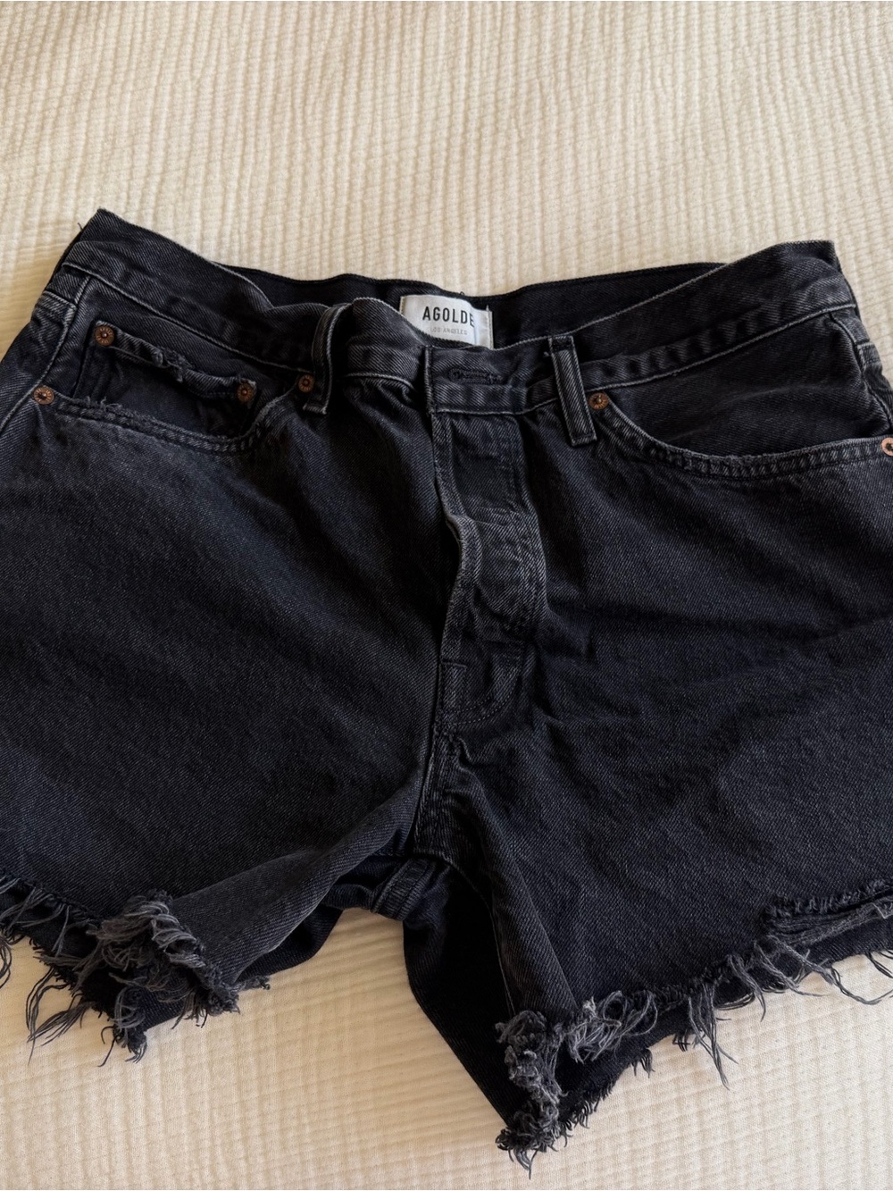 Agolde Black Parker Frayed Hem Denim Shorts